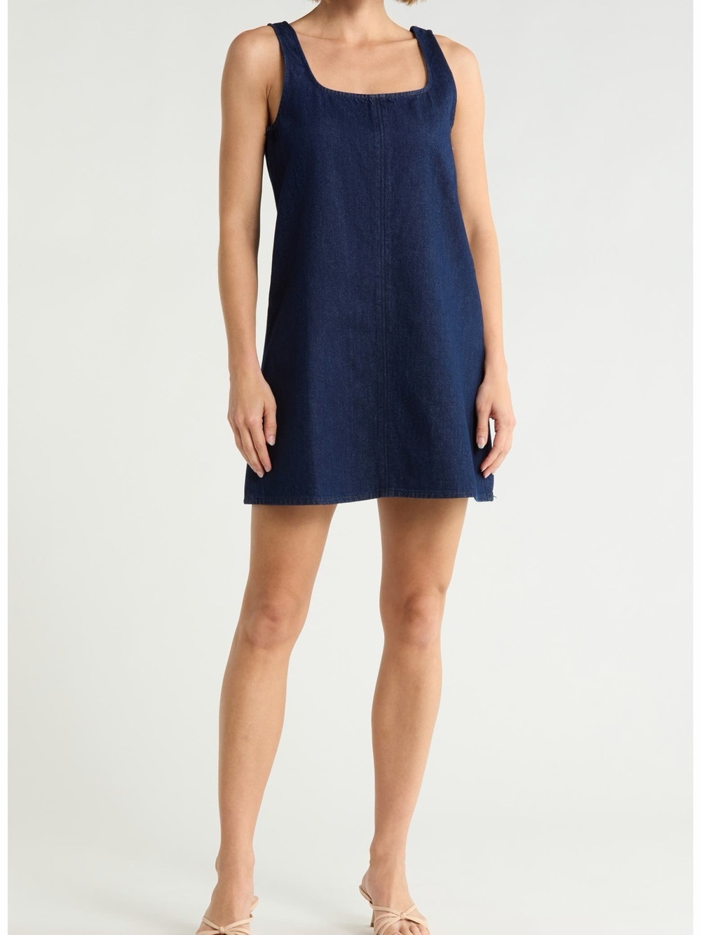 RAG & BONE Linen Shift Classic Navy Square-Neck Mini Dress